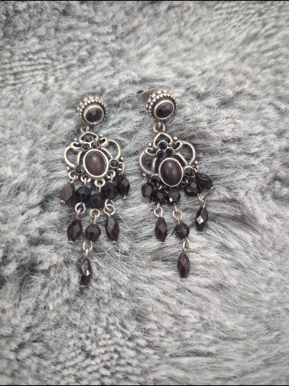 Vintage Elegant Black Onyx Dangle Filigree Earrings - Women Jewelry